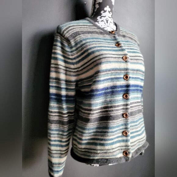 Vintage Carroll Reed Striped Blue Gray Wool Button Down Sweater Cardigan NWOT - Picture 3 of 15
